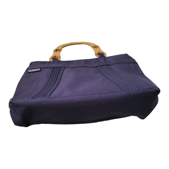 Vintage 80's Supersac Navy Blue Wooden Handle Canvas Purse - Picture 7 of 9